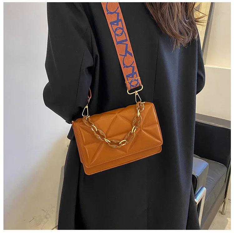 New WOMEN'S Bags Korean Version of the Lingge Chain Shoulder Bag Solid Color Messenger Small Square Bag - So Real Fashion