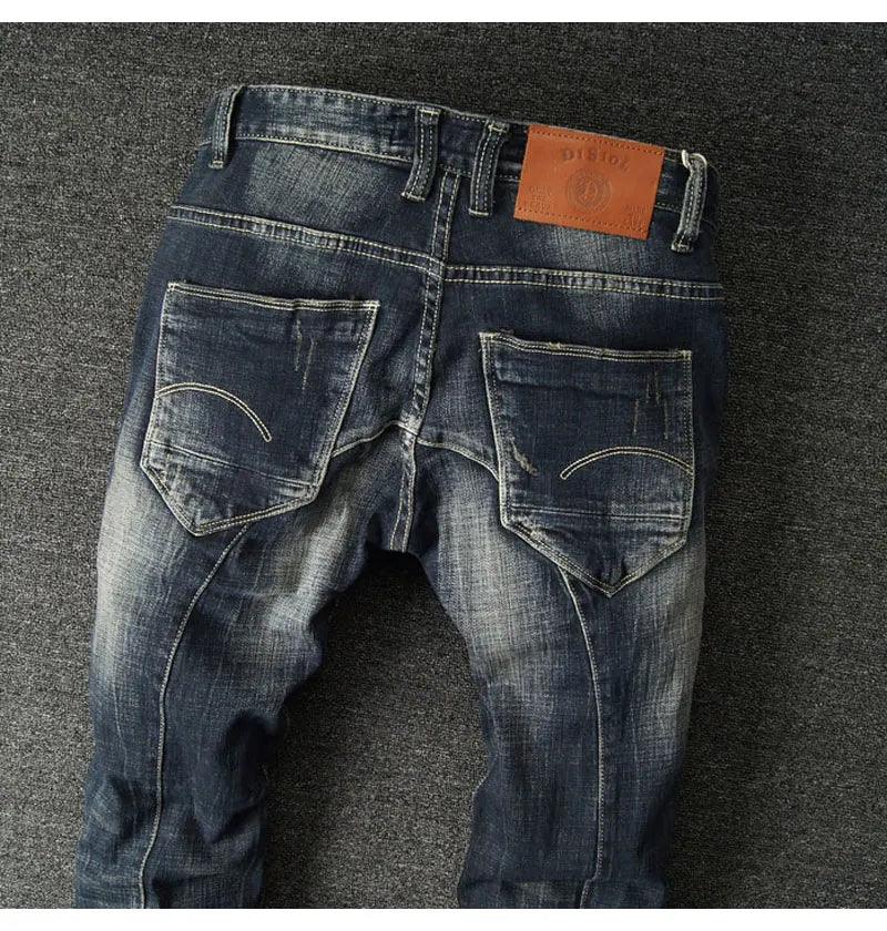 Fashion Streetwear Men Jeans Retro Black Blue Stretch Slim Fit Ripped Jeans Men Spliced Designer Hip Hop Vintage Denim Pants - So Real Fashion