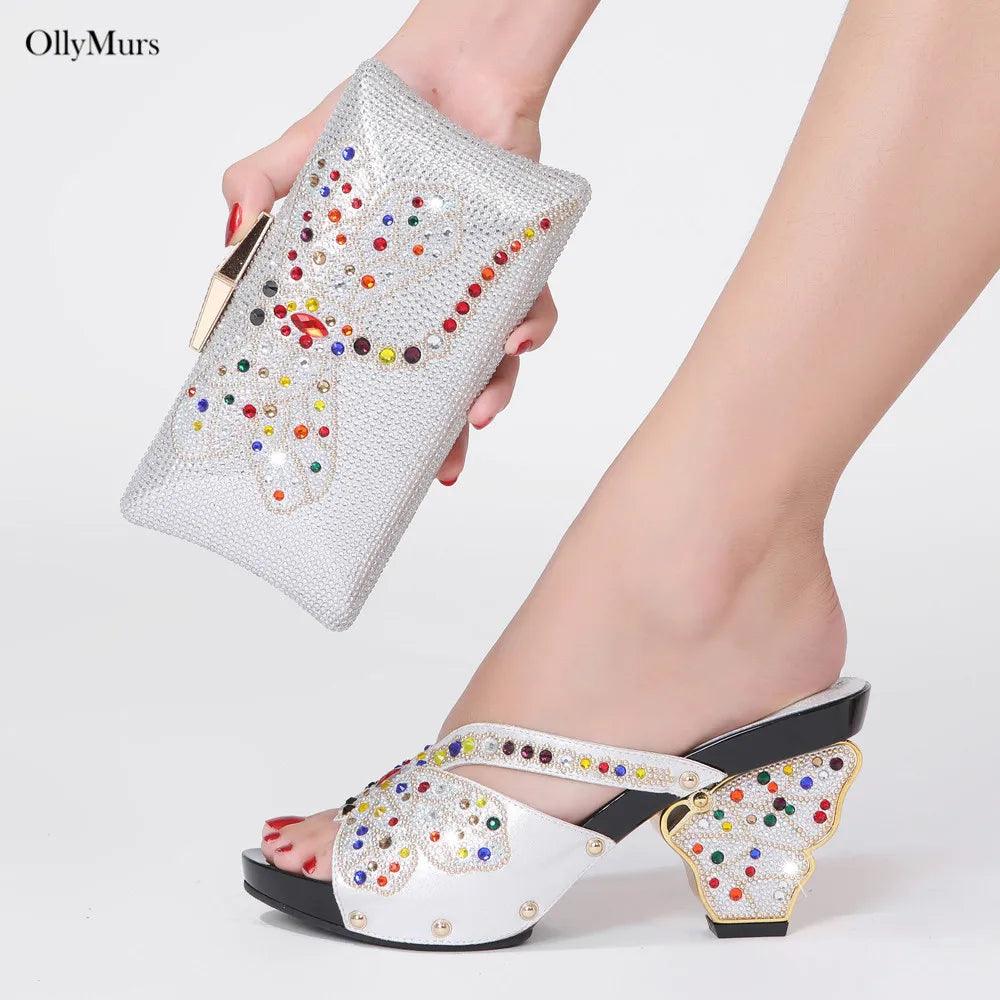 Hot Sale Newest Fashion Rhinestone Pumps Shoes And Bag Set For Party Italian Style High Heels Shoes With Matching Bag Set - So Real Fashion