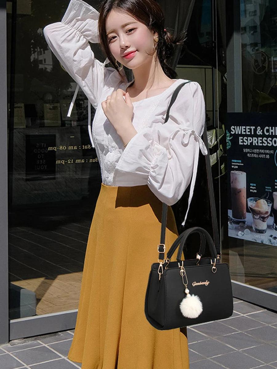 Stylish casual women's handbag, commuter shoulder bag crossbody bag, small hair ball pendant decoration - So Real Fashion