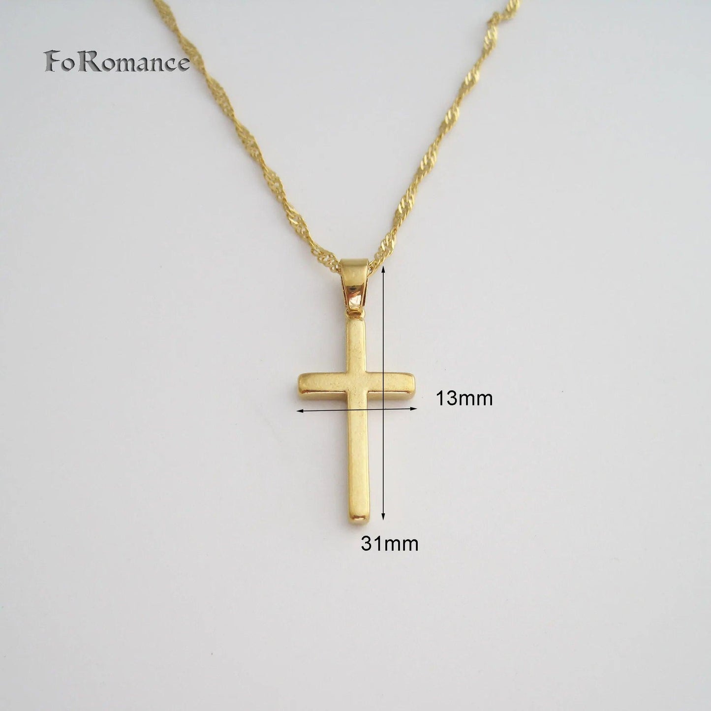 YELLOW GOLD COLOR 45CM WATER WAVE NECKLACE PLAIN SURFACE JESUS CROSS GOD PENDANT - So Real Fashion