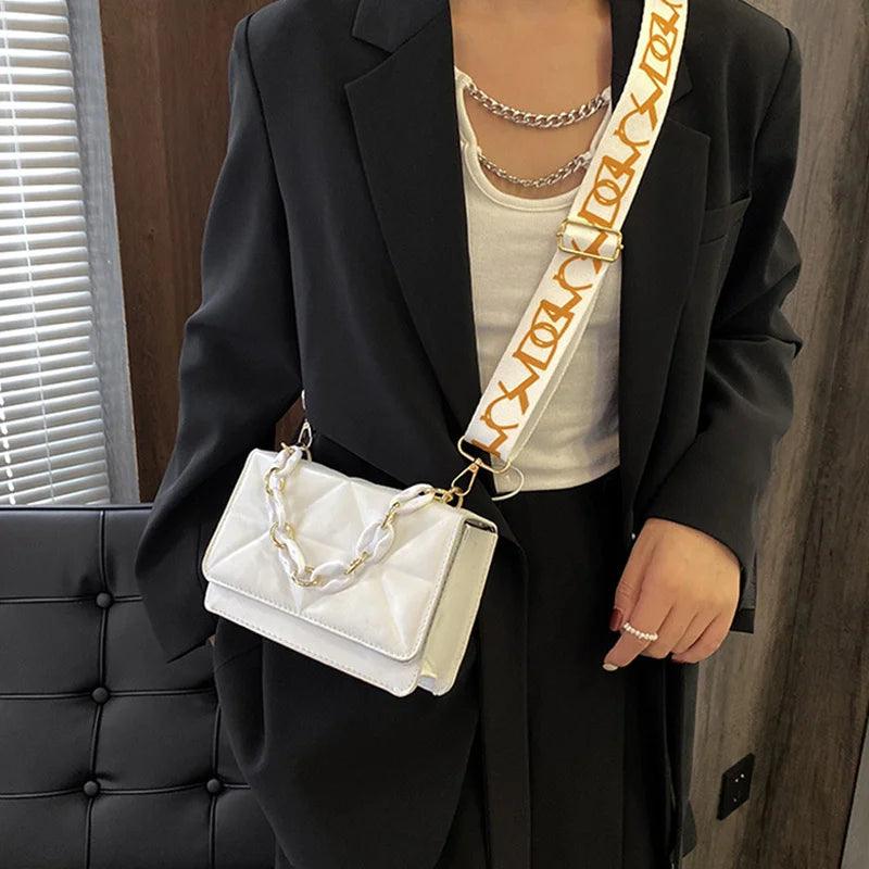 Lingge Chain Shoulder Bag Solid Color Messenger Small Square Bag - So Real Fashion