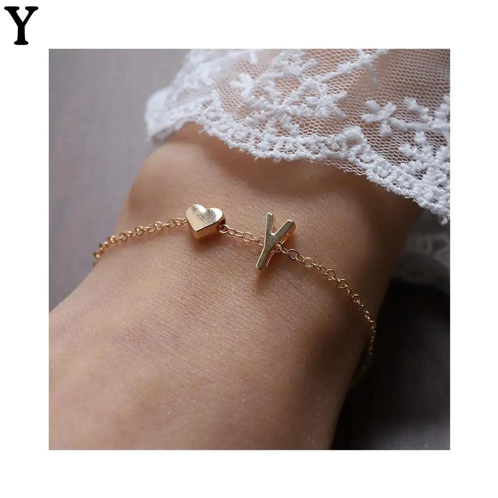 English Initial Letter Bracelets For Lovers Women Men DIY Personalized Name Alloy Heart-shaped Letters Bracelets Jewelry Gift - So Real Fashion