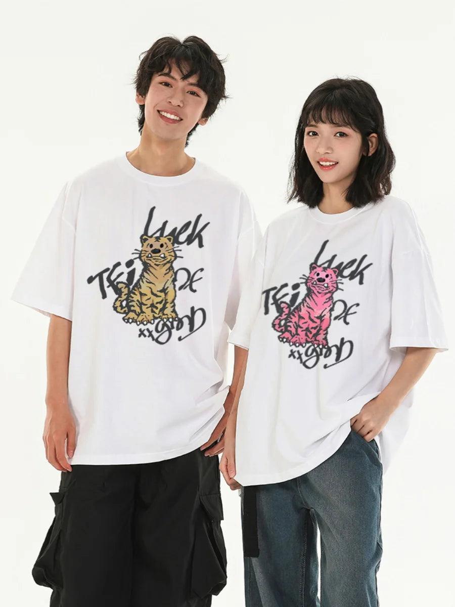 Cute Tiger Pattern High Quality Couple Clothing Summer New Breathable Round Neck Cotton T-shirt - So Real Fashion