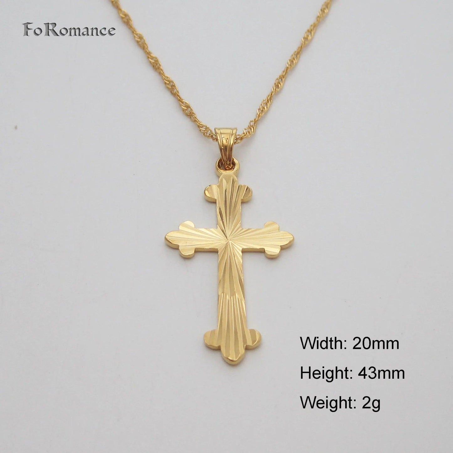 YELLOW GOLD COLOR 45CM WATER WAVE NECKLACE PLAIN SURFACE JESUS CROSS GOD PENDANT - So Real Fashion