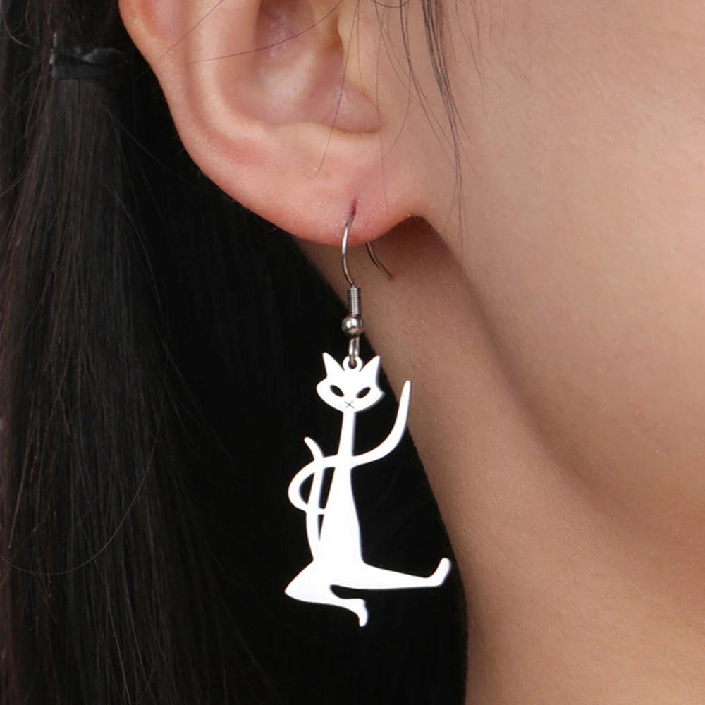 My Shape Kung Fu Cat Earrings Stainless Steel Gold Color Funny Cat Kitten Drop Earrings for Women Animal Lovers Fashion Jewelry - So Real Fashion