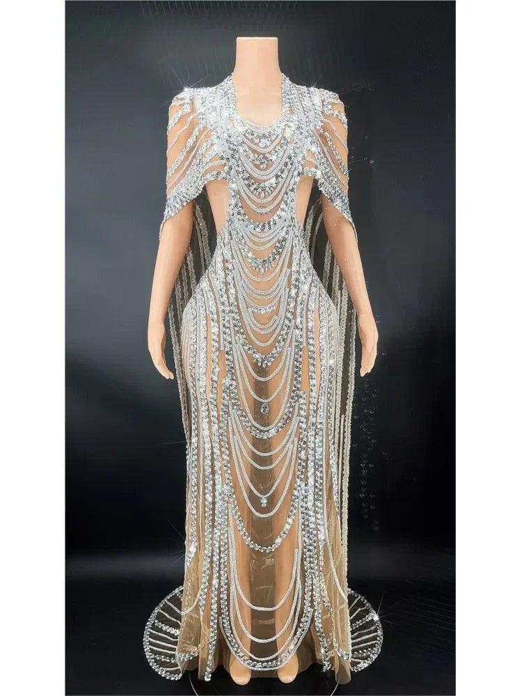 Silver Sequin Women's Elegant Designer Fashion Long Dress - So Real Fashion