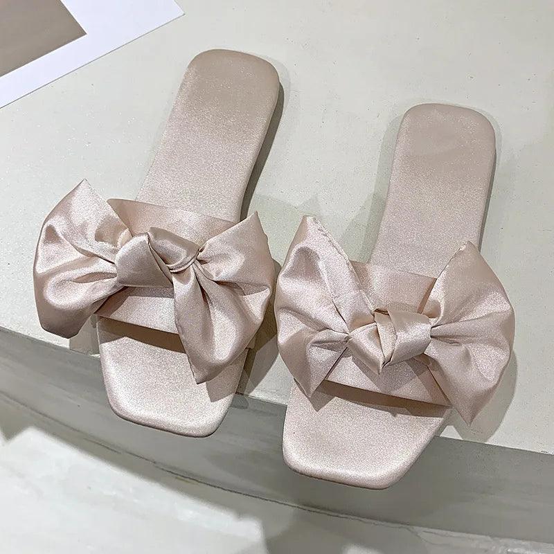 Luxury Women Peep Toe Bedroom Home Sandals Satin Bride Bridesmaid Wedding Shoes New Wedding Slippers With Silk Big Bow - So Real Fashion