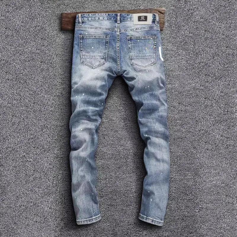 Street Fashion Men Jeans Retro Black Gray Stretch Slim Fit Painted Ripped Jeans Men Printed Designer Hip Hop Denim Pants Hombre - So Real Fashion