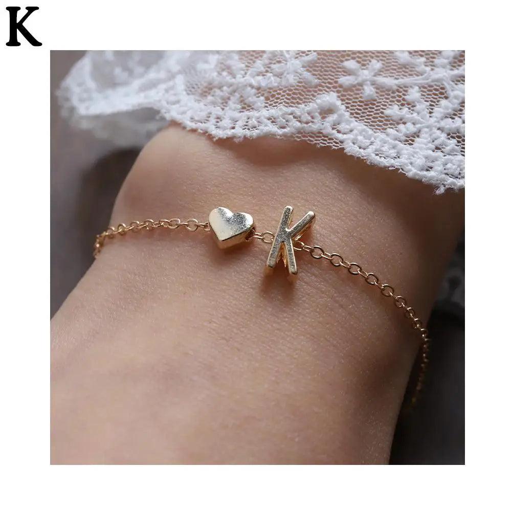 English Initial Letter Bracelets For Lovers Women Men DIY Personalized Name Alloy Heart-shaped Letters Bracelets Jewelry Gift - So Real Fashion