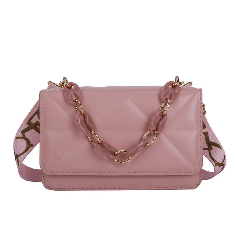 Lingge Chain Shoulder Bag Solid Color Messenger Small Square Bag - So Real Fashion