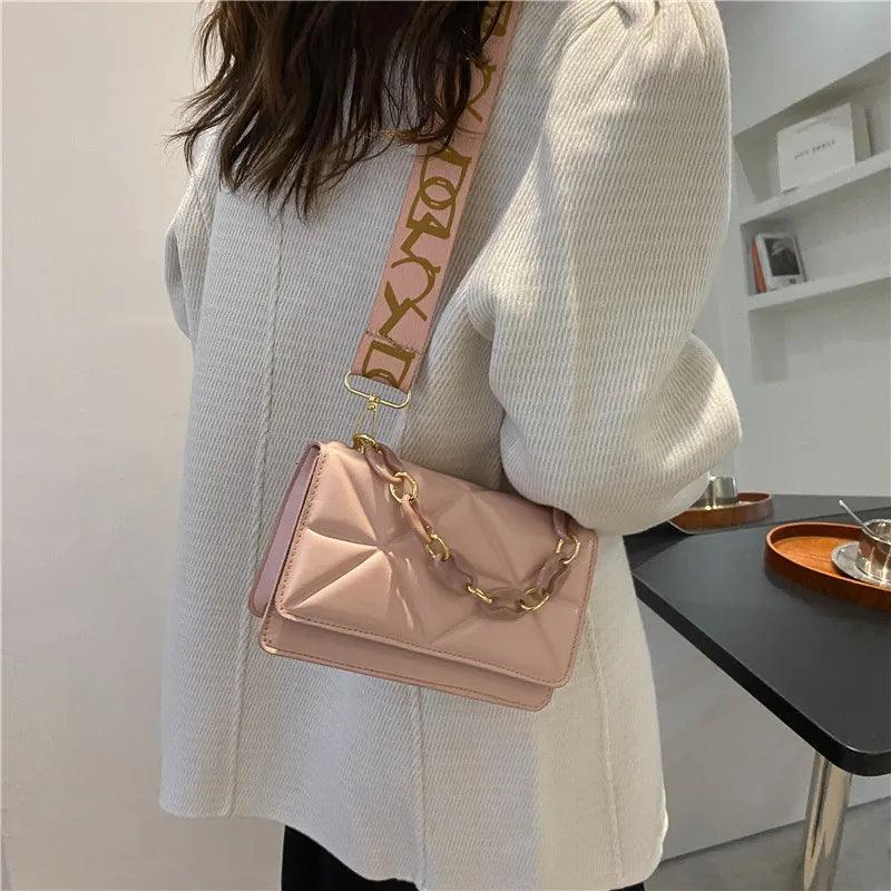 New WOMEN'S Bags Korean Version of the Lingge Chain Shoulder Bag Solid Color Messenger Small Square Bag - So Real Fashion