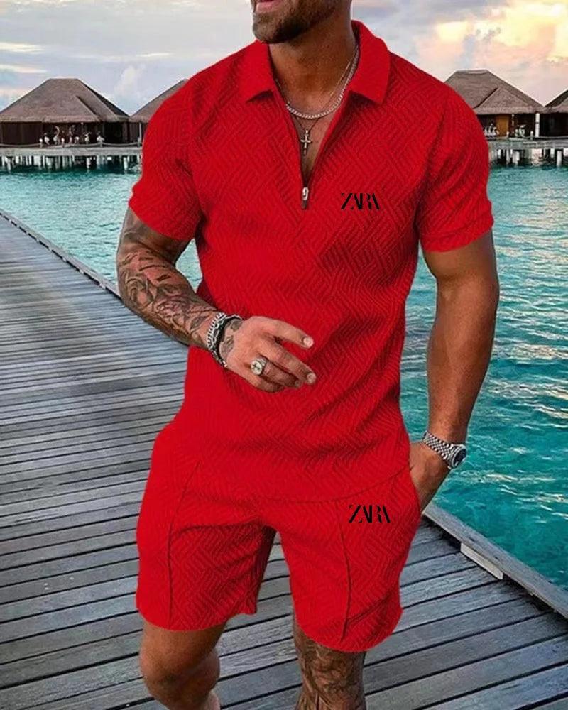 High Quality Fashion Summer Luxury Men's Leisure PoloT T-shirt Set with Extra Large Trendy Print Beach Style Fabric - So Real Fashion