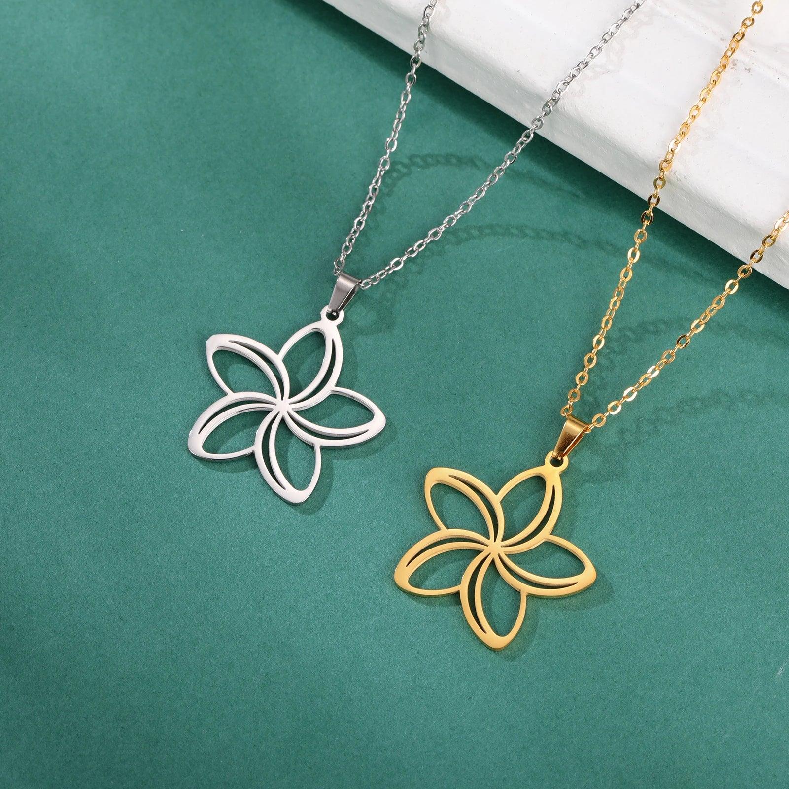 Skyrim Five petal Flower Pendant Stainless Steel Necklace Men and Women Lovers Fashionable and Minimalist Wedding Gifts Jewelry - So Real Fashion