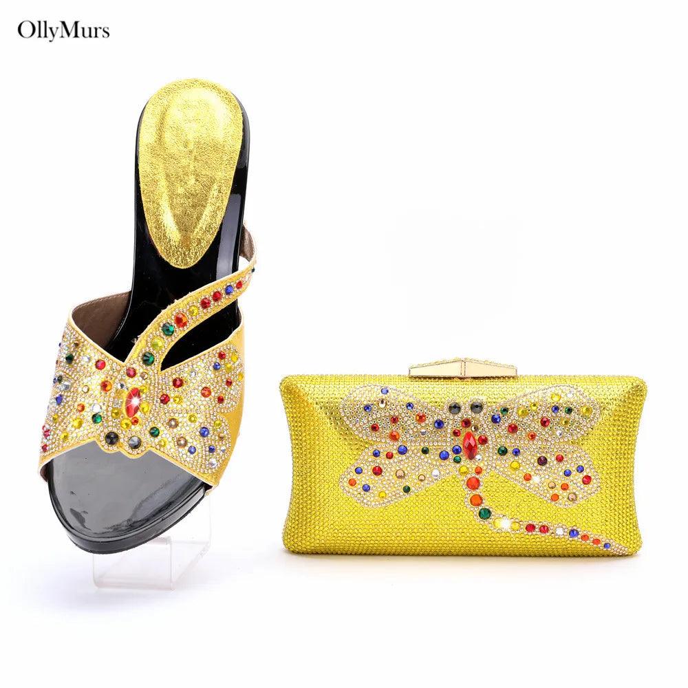 Hot Sale Newest Fashion Rhinestone Pumps Shoes And Bag Set For Party Italian Style High Heels Shoes With Matching Bag Set - So Real Fashion