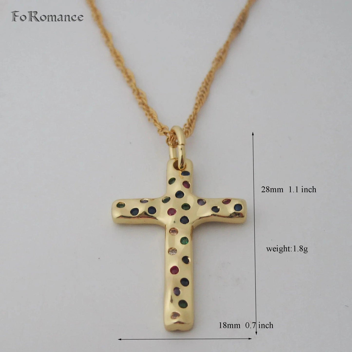 YELLOW GOLD COLOR 45CM WATER WAVE NECKLACE PLAIN SURFACE JESUS CROSS GOD PENDANT - So Real Fashion