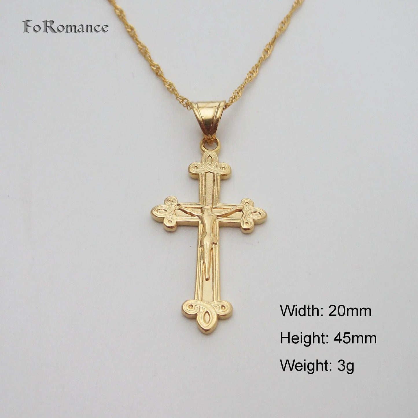 YELLOW GOLD COLOR 45CM WATER WAVE NECKLACE PLAIN SURFACE JESUS CROSS GOD PENDANT - So Real Fashion