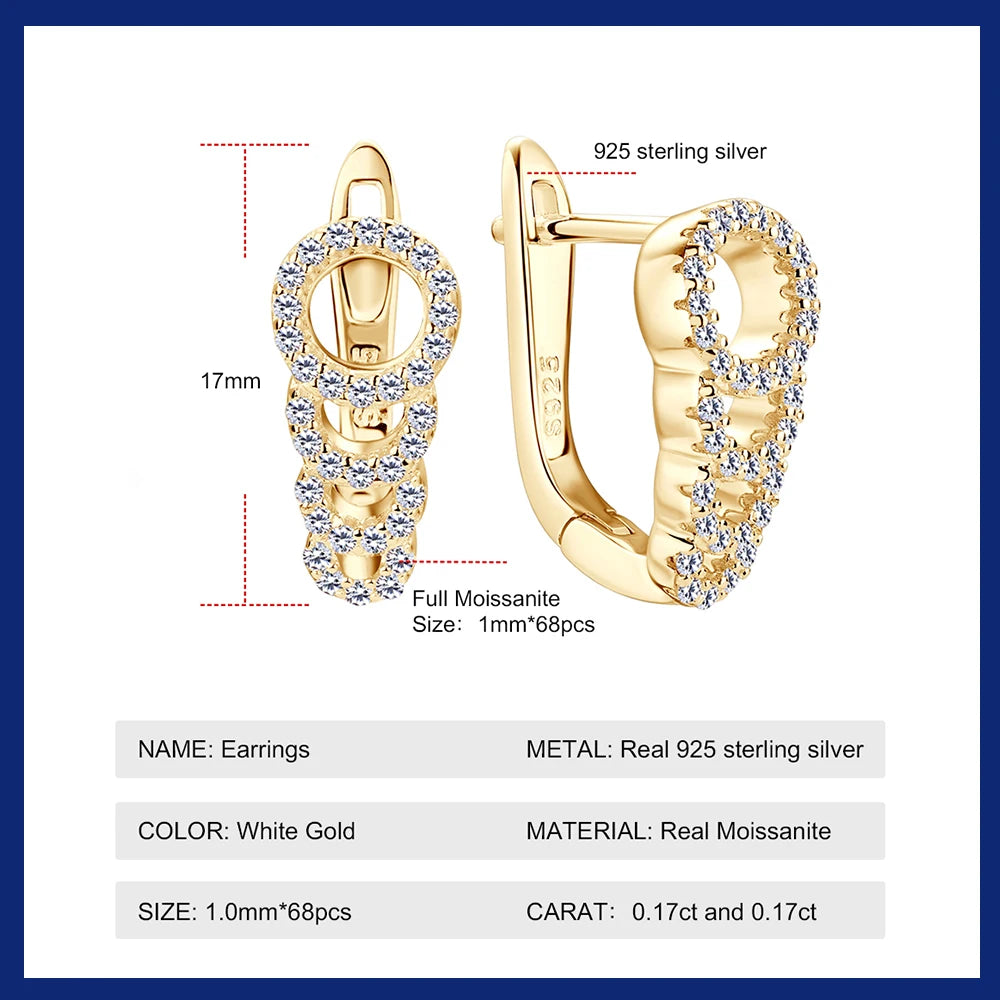 Real Full Moissanite Diamond Hoops Earrings For Women 100% 925 Silver Sparkling Diamond Ear Stud Fine Jewelry Gift Wholesale