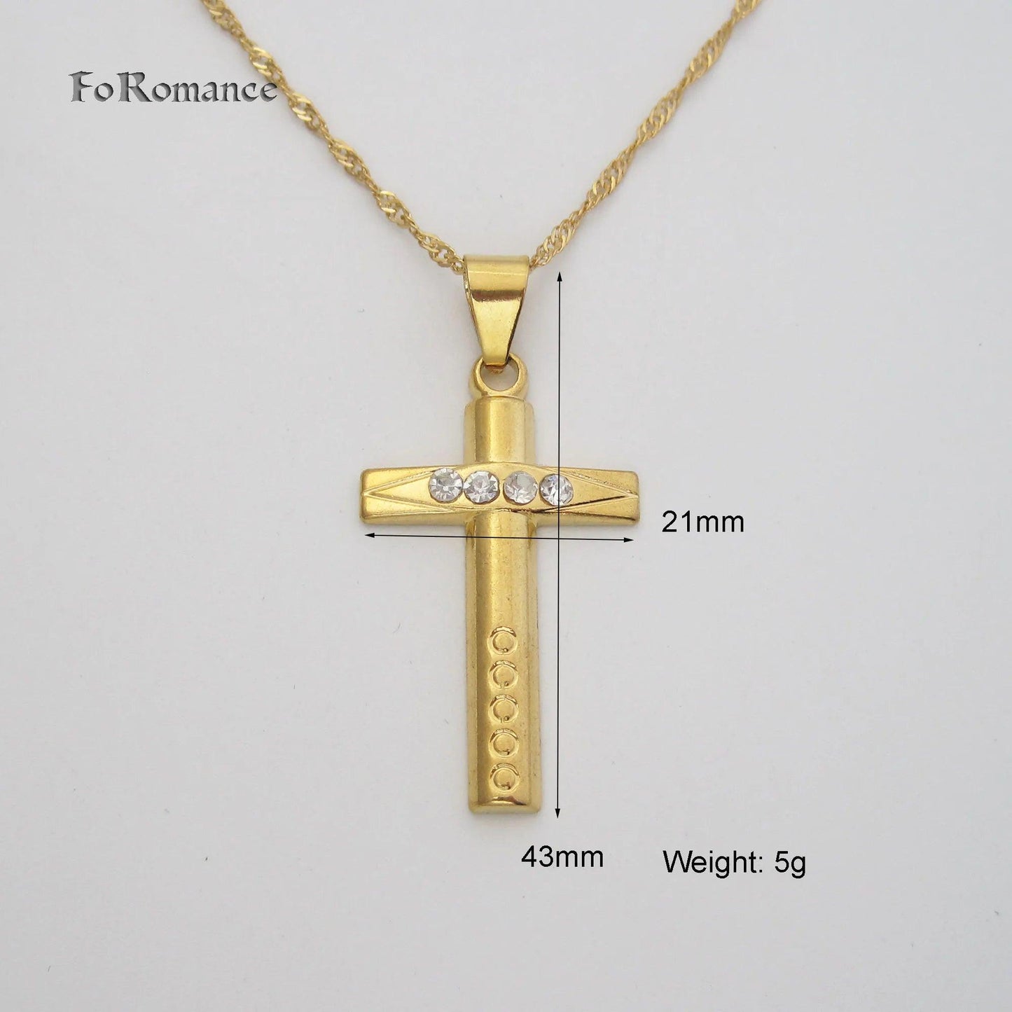 YELLOW GOLD COLOR 45CM WATER WAVE NECKLACE PLAIN SURFACE JESUS CROSS GOD PENDANT - So Real Fashion