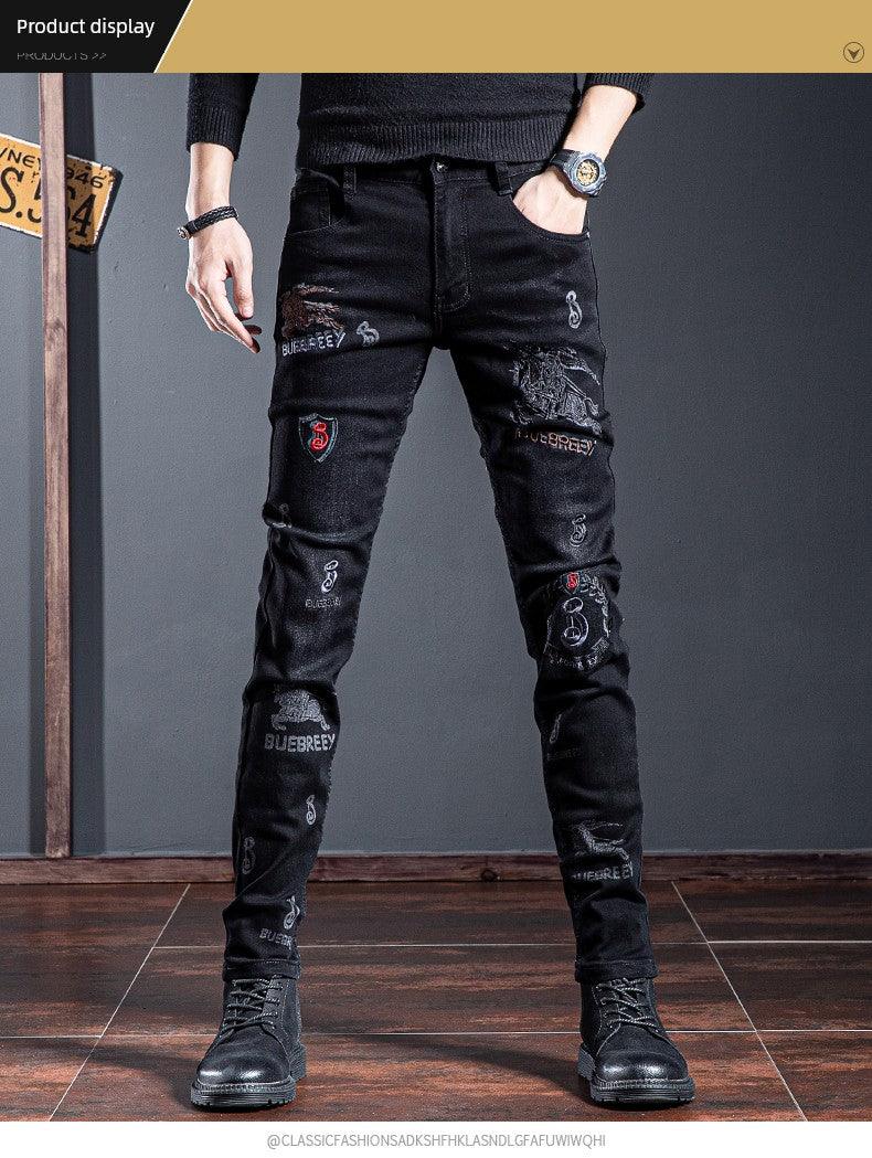 European Station Summer Embroider Skinny Jeans Black Denim - So Real Fashion