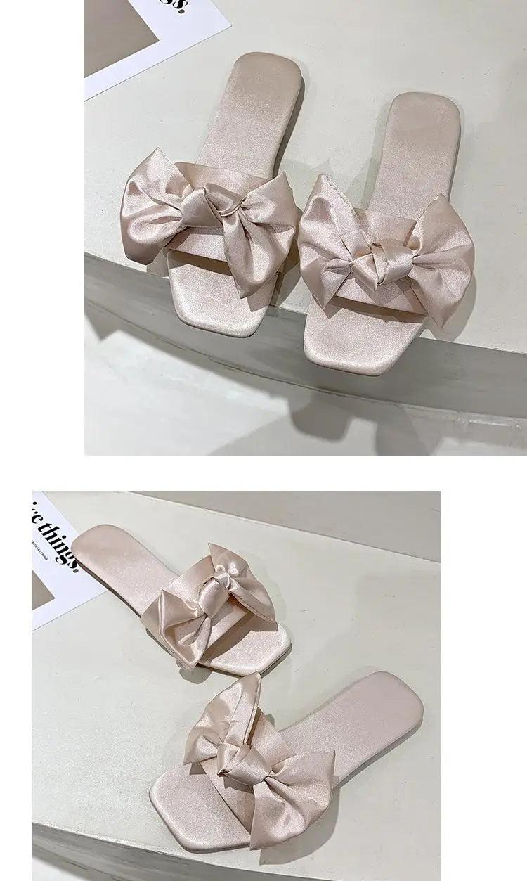 Luxury Women Peep Toe Bedroom Home Sandals Satin Bride Bridesmaid Wedding Shoes New Wedding Slippers With Silk Big Bow - So Real Fashion