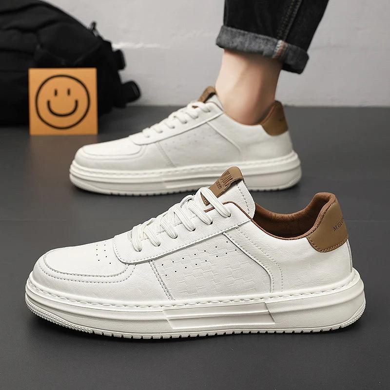 Leather Men White Flat Casual Shoes Lightweight Sneakers Breathable Sports Shoes Shoes for Men Tenis Shoes Zapatillas Hombre - So Real Fashion