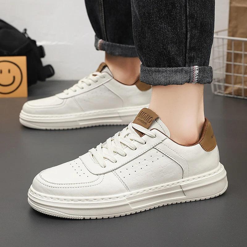 Leather Men White Flat Casual Shoes Lightweight Sneakers Breathable Sports Shoes Shoes for Men Tenis Shoes Zapatillas Hombre - So Real Fashion