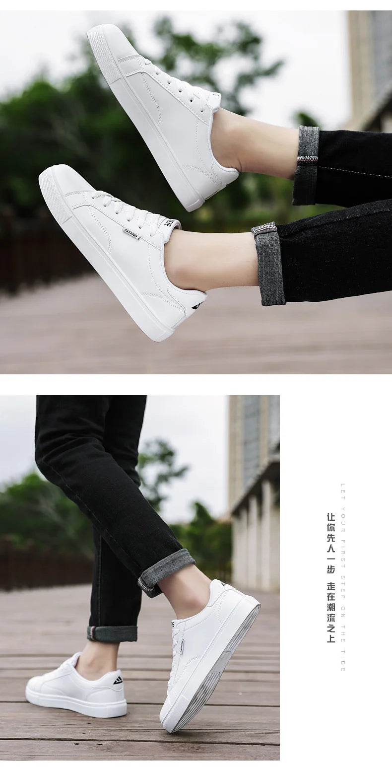 Men Vulcanize Casual Leather Shoes Adult New 2022 Male Sneakers White Cheap Lightweight Rubber Breathable Lace-up Fashion Summer