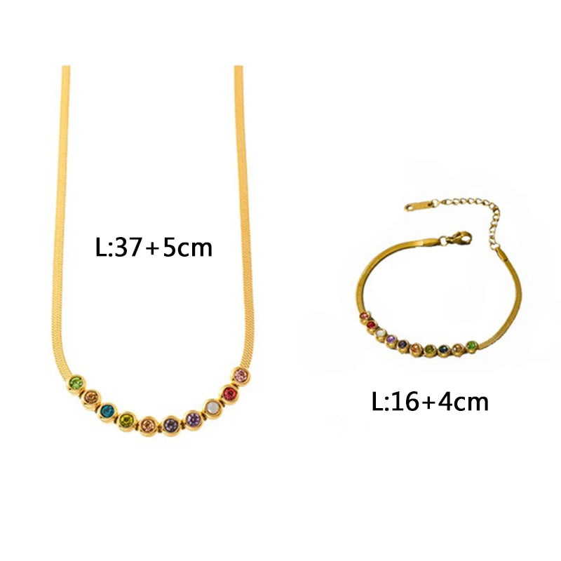 DIEYURO 316L Stainless Steel Colourful Zircon Necklace Bracelet For Women New Vintage Lady Jewelry Set Party Lovers Gift Bijoux - So Real Fashion