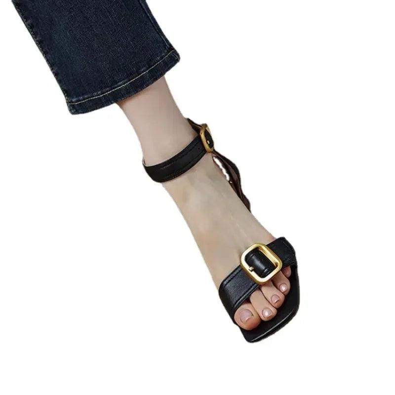 Ankle Strap VINTAGE Sandals for Women Open Toe High Heels Sandalias De Mujer Belt Buckle Square Heeled Women Pumps - So Real Fashion