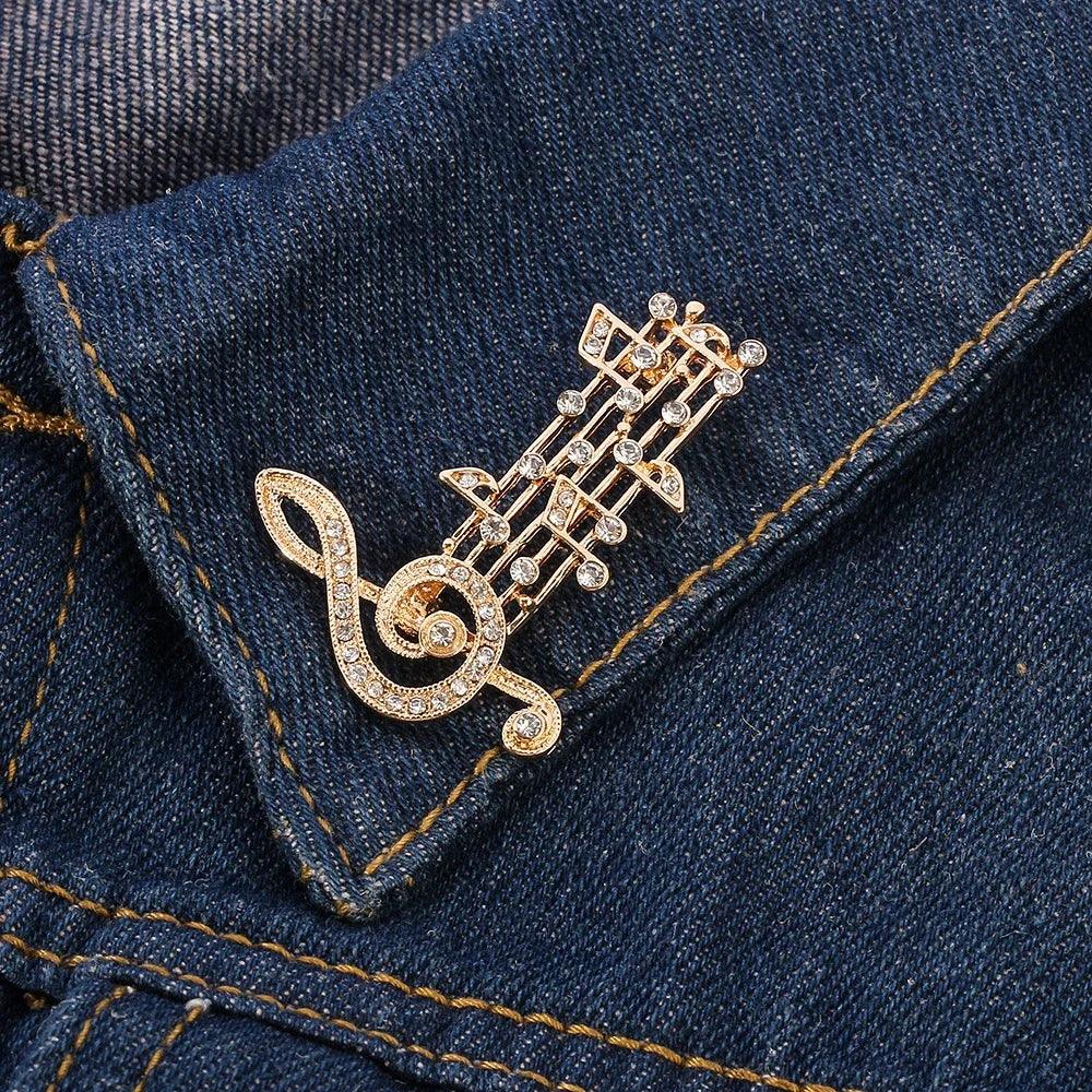 Music Note Brooches Pins Gold Silver Color Enamel Brooch Elegant Crystal Badge Party Accessories For Musical Lovers Souvenir - So Real Fashion