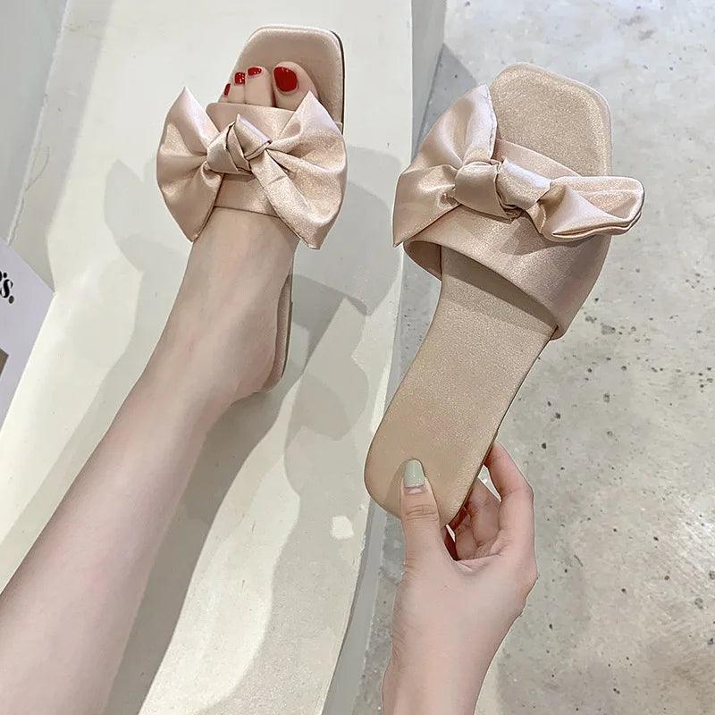 Luxury Women Peep Toe Bedroom Home Sandals Satin Bride Bridesmaid Wedding Shoes New Wedding Slippers With Silk Big Bow - So Real Fashion