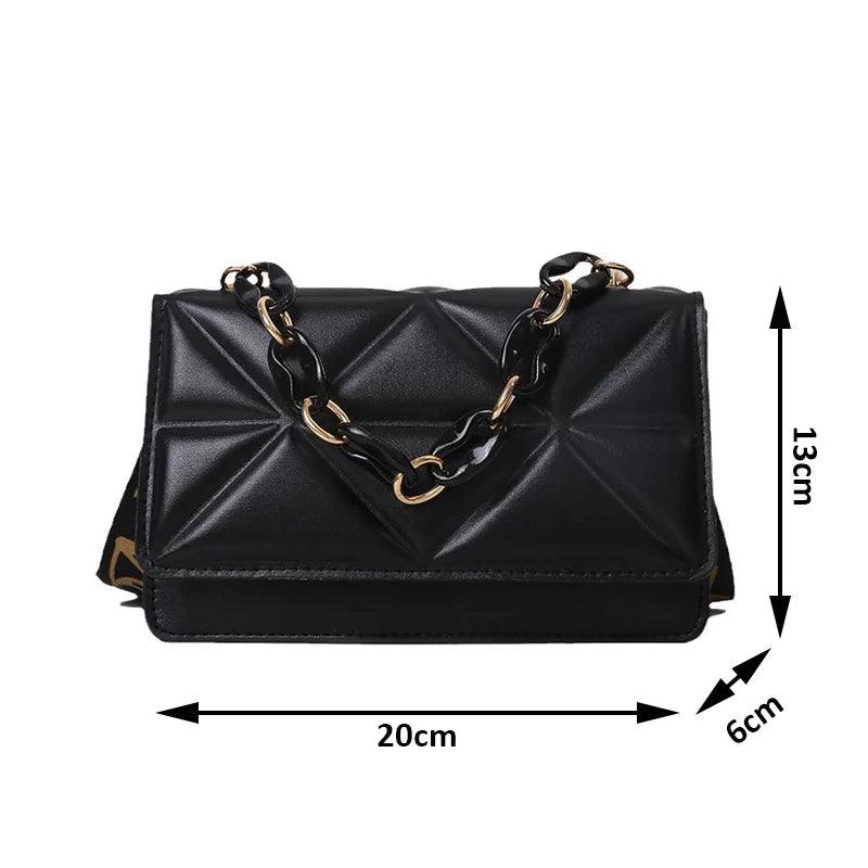 Lingge Chain Shoulder Bag Solid Color Messenger Small Square Bag - So Real Fashion