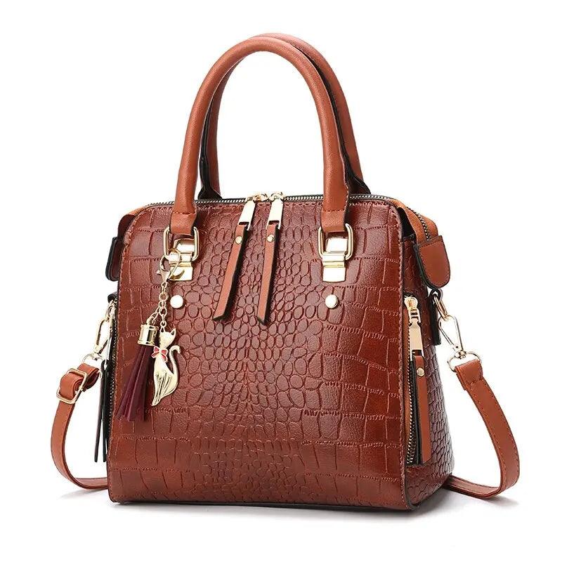 Crocodile Pattern Top Handle Crossbody Bag, PU Leather Satchel Bag Purse, Classic Versatile Fashion Shoulder Bag - So Real Fashion