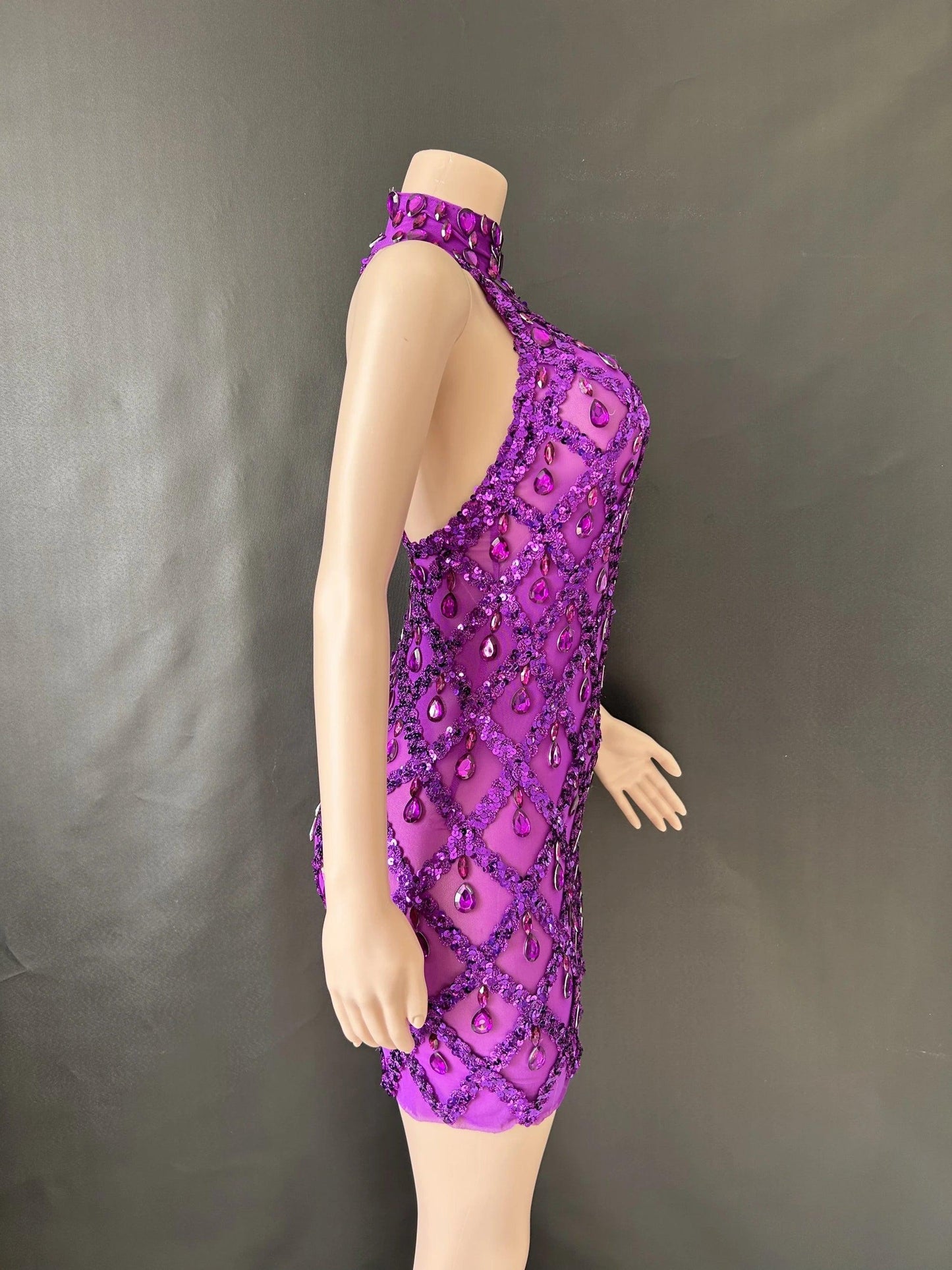 Women Sexy Stage Shining Rhinestone Sequins Dress Evening Prom Birthday Dress Transparent Performance Singer Club Host Dress 7G - So Real Fashion