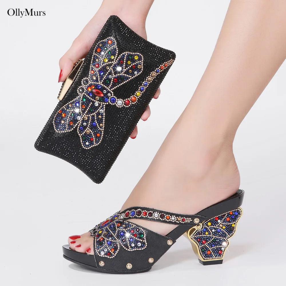 Hot Sale Newest Fashion Rhinestone Pumps Shoes And Bag Set For Party Italian Style High Heels Shoes With Matching Bag Set - So Real Fashion