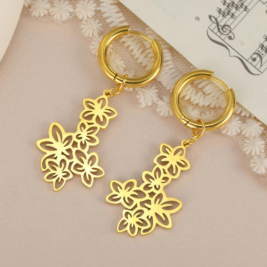 My Shape Flower Cluster Drop Earrings for Women Stainless Steel Earring Filigree Flowers Earrings Jewelry Valentine's Day Gifts - So Real Fashion