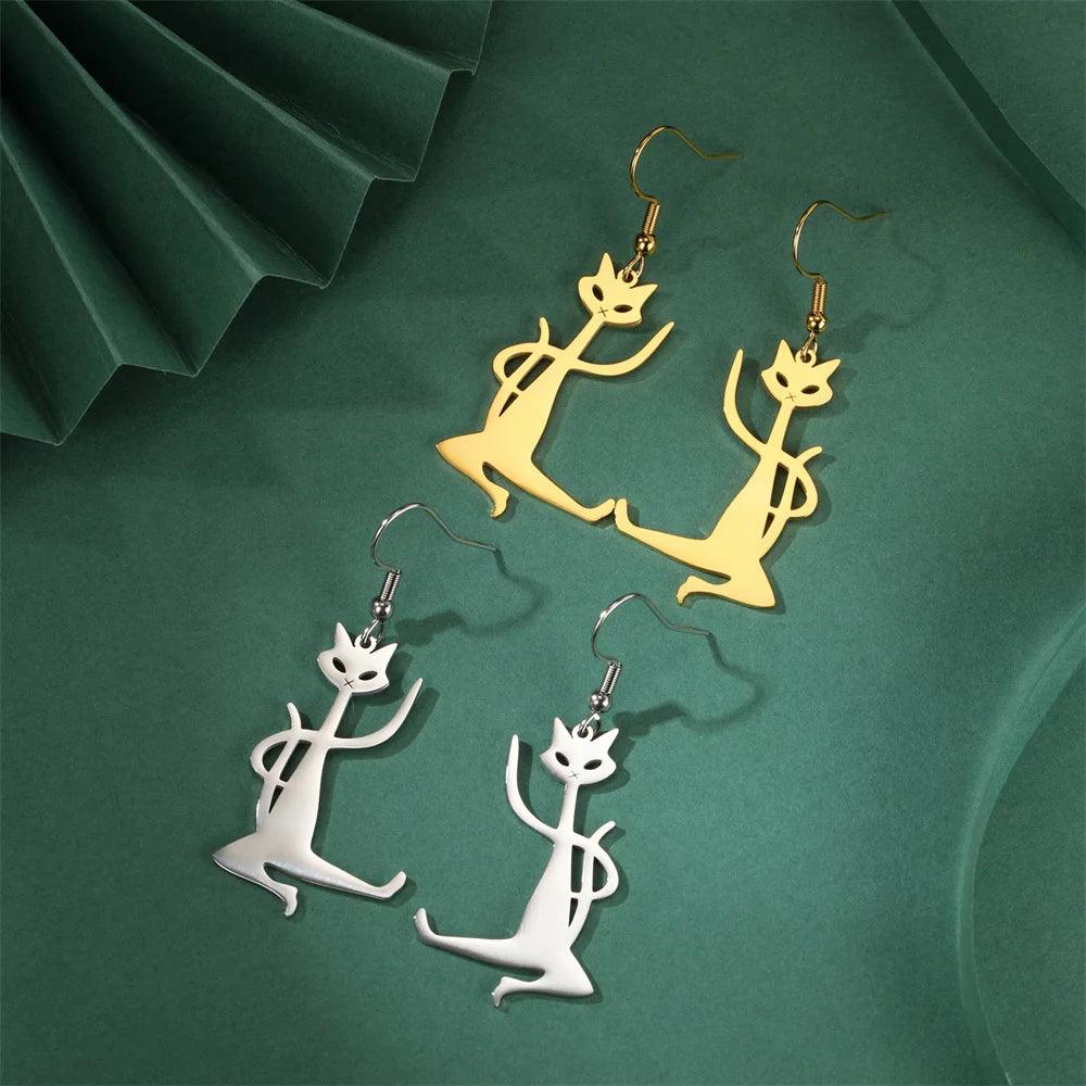 My Shape Kung Fu Cat Earrings Stainless Steel Gold Color Funny Cat Kitten Drop Earrings for Women Animal Lovers Fashion Jewelry - So Real Fashion