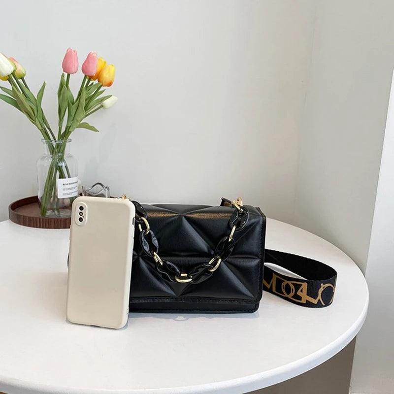 Lingge Chain Shoulder Bag Solid Color Messenger Small Square Bag - So Real Fashion