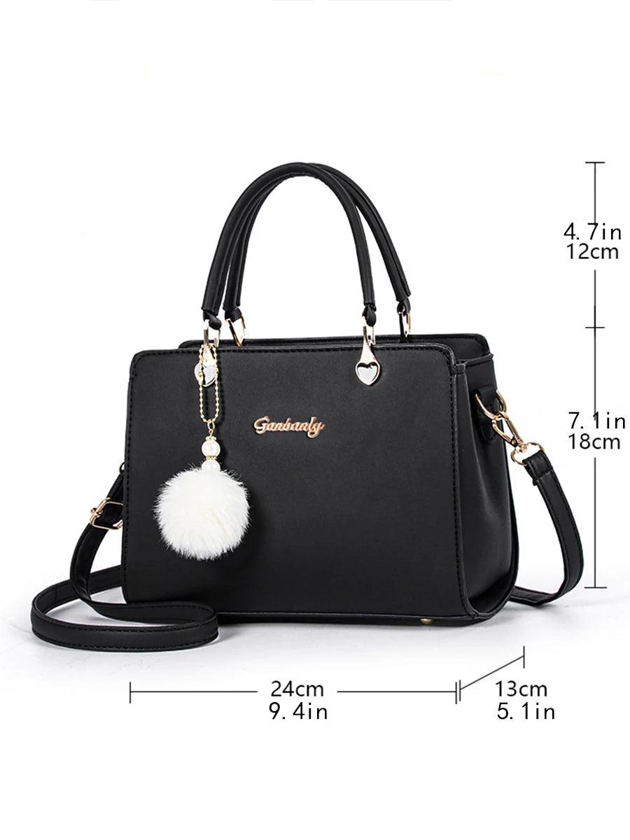 Stylish casual women's handbag, commuter shoulder bag crossbody bag, small hair ball pendant decoration - So Real Fashion