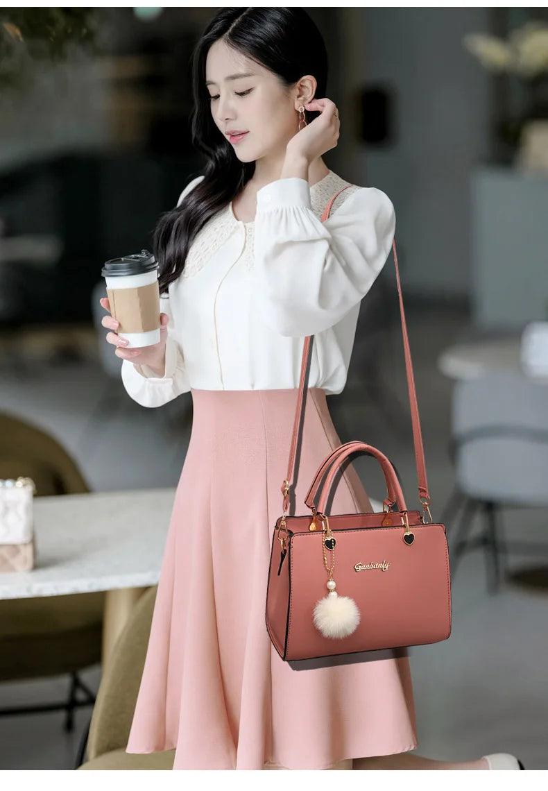 Stylish casual women's handbag, commuter shoulder bag crossbody bag, small hair ball pendant decoration - So Real Fashion