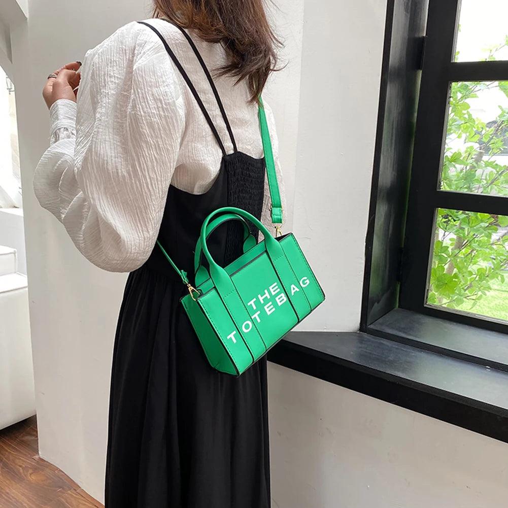 Women Messenger Bags Contrast Letters Fashion Top-Handle Bags PU Leather Portable Casual Simple Adjustable Straps Female Satchel - So Real Fashion