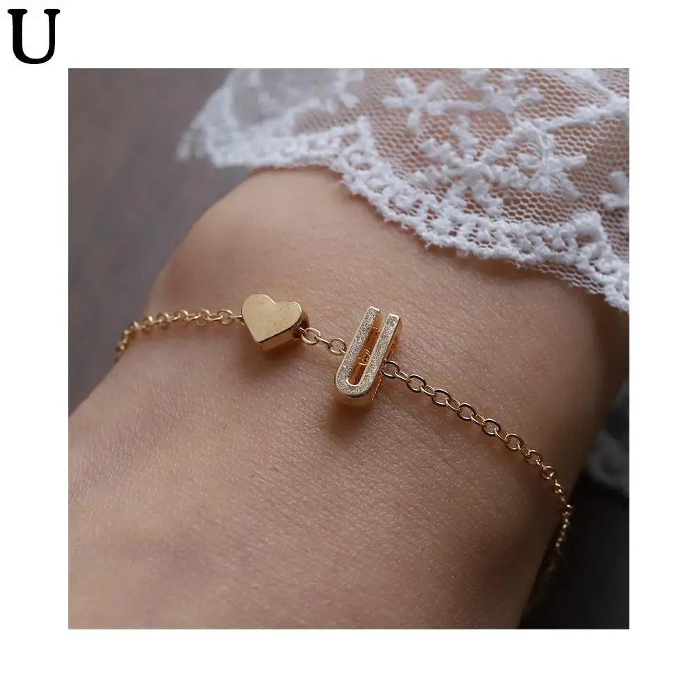 English Initial Letter Bracelets For Lovers Women Men DIY Personalized Name Alloy Heart-shaped Letters Bracelets Jewelry Gift - So Real Fashion