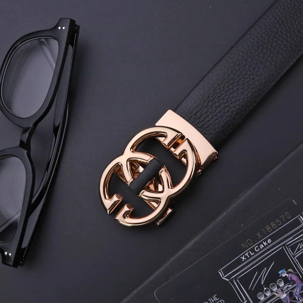 High-Grade Men's Embossing Automatic Checkoff Full-Grain Leather Business Waistband GG Belt Luxury Designer - So Real Fashion