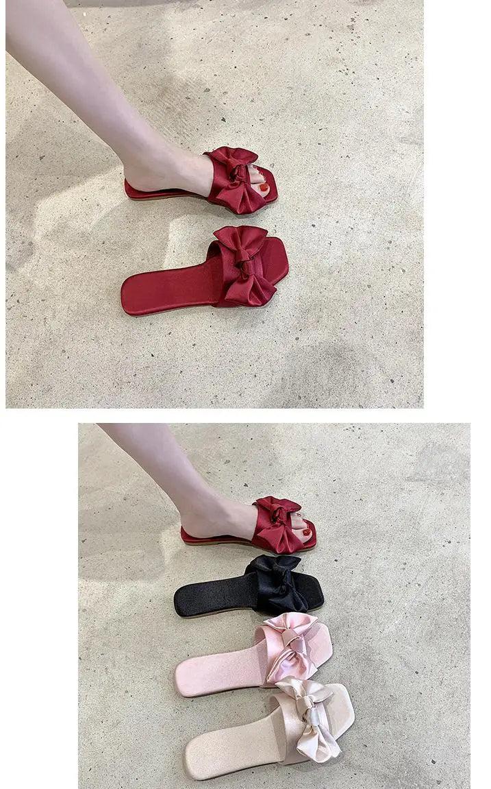 Luxury Women Peep Toe Bedroom Home Sandals Satin Bride Bridesmaid Wedding Shoes New Wedding Slippers With Silk Big Bow - So Real Fashion