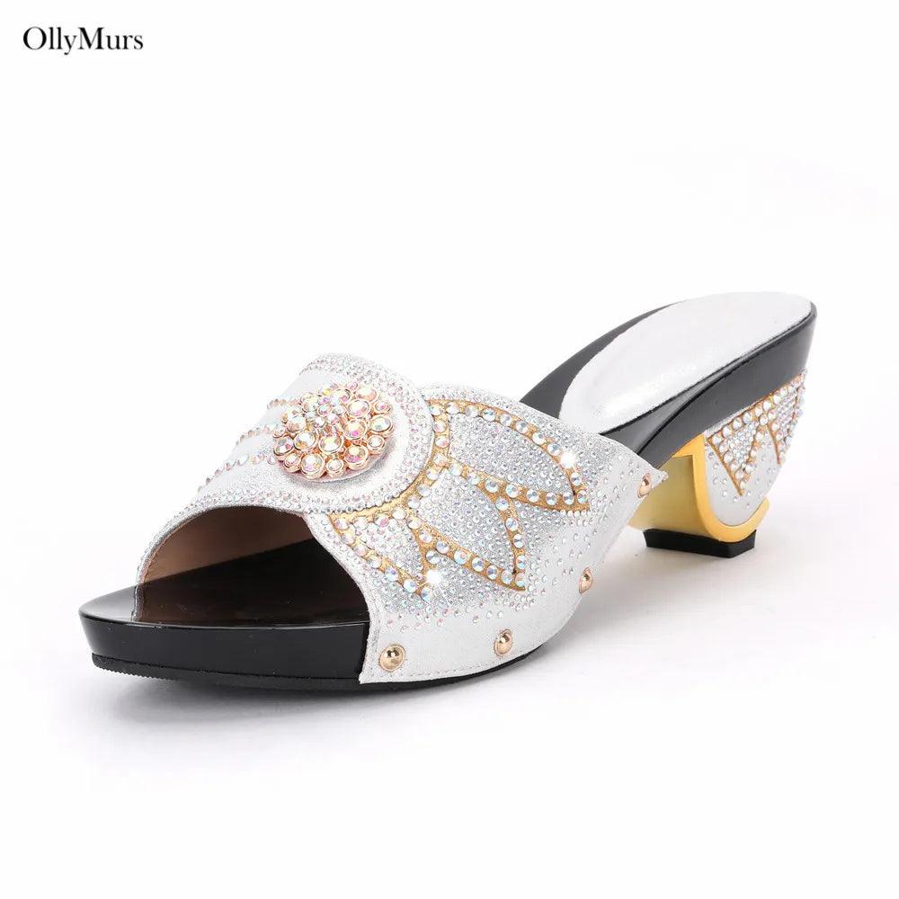 High Quality Italian Rhinestone Purple Color Shoes And Bags Set Fashion Slipper Pumps Woman Shoes And Bag To Match Set For Party - So Real Fashion