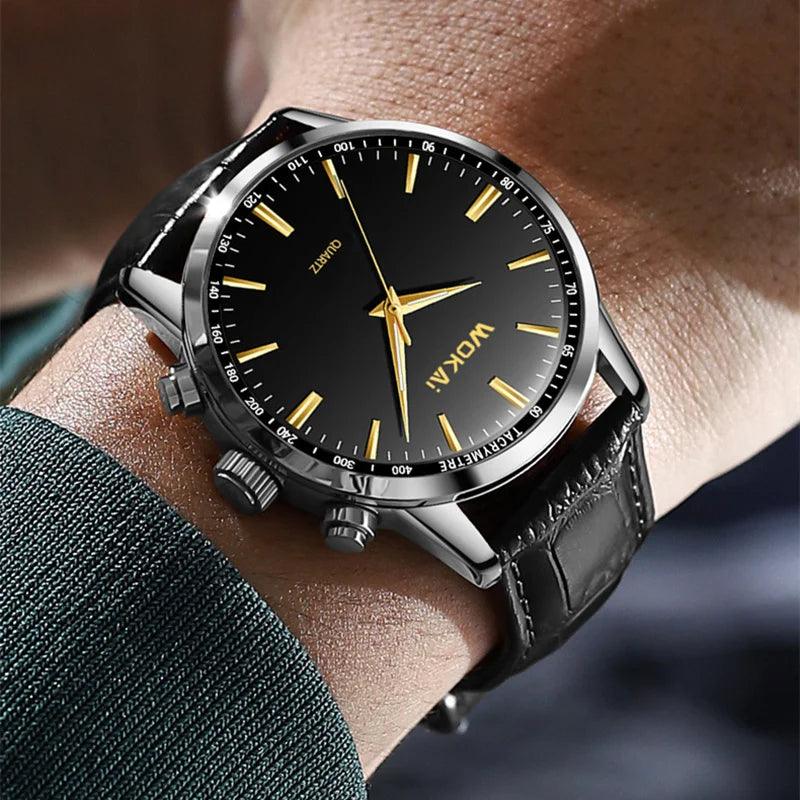 Exquisite Fashion Male Leather Quartz Wristwatch Men's Business Sport Lesuire Relogio Clock - So Real Fashion