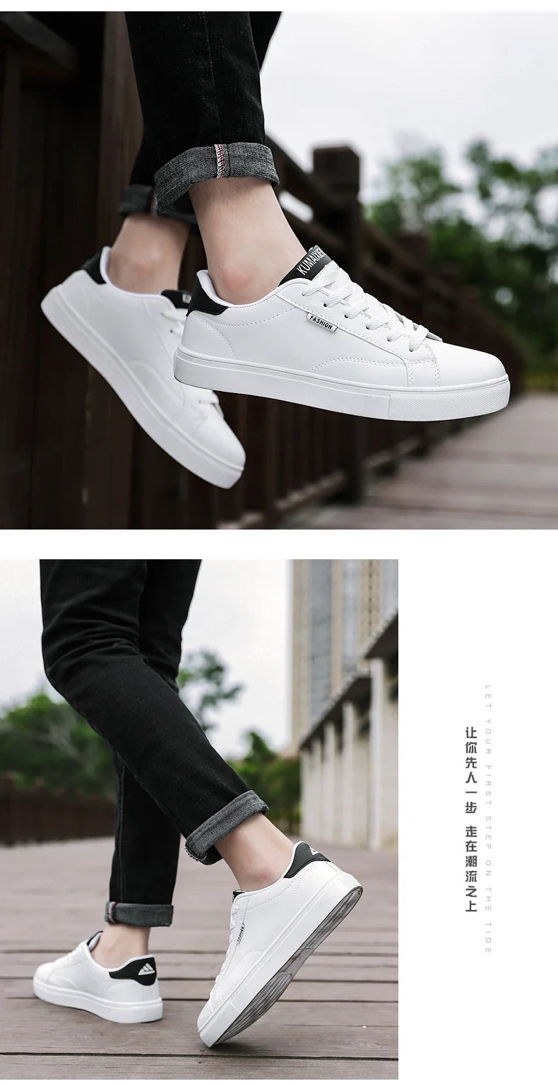 Men Vulcanize Casual Leather Shoes Adult New 2022 Male Sneakers White Cheap Lightweight Rubber Breathable Lace-up Fashion Summer