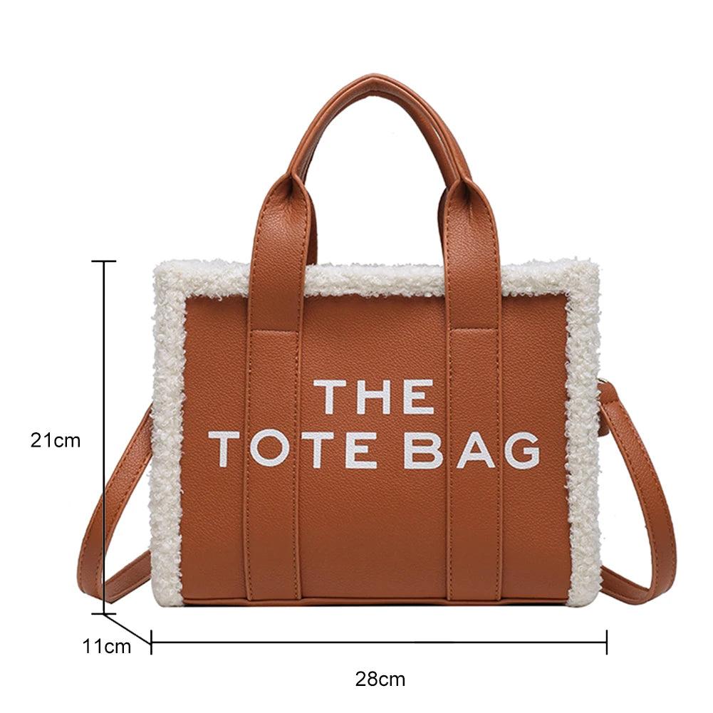 Winter Soft Lamb Wool Stitching Top-Handle Bags PU Leather Fashion Small Crossbody Bags Letter Print Ladies Square The Tote Bags - So Real Fashion