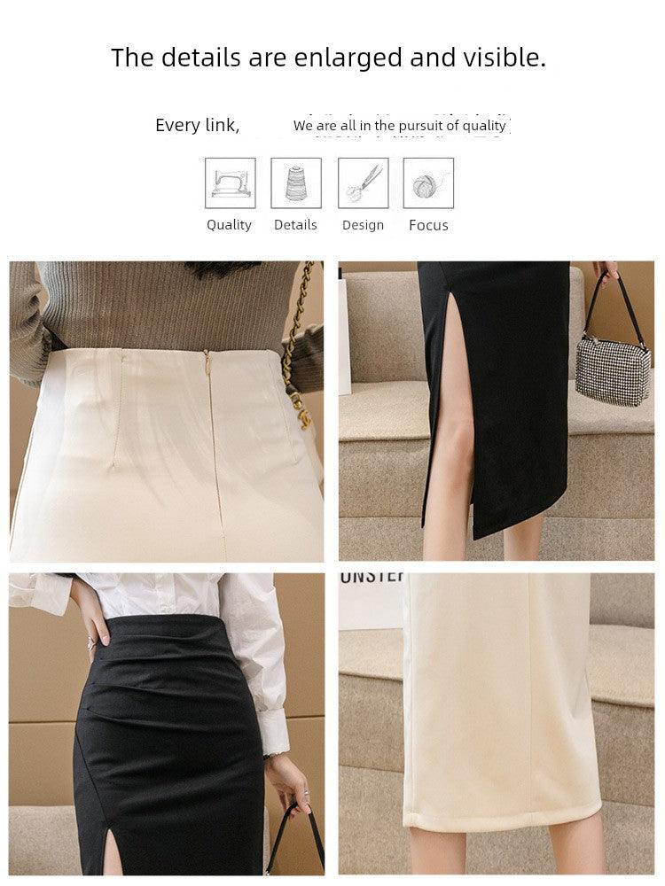 Irregular Slit Mid Length Long Length Spring Pleated Skirt - So Real Fashion